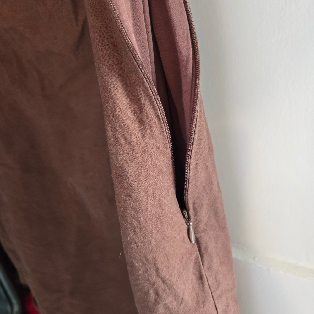 Maeve Anthropologie Brown‎ Linen Puff Sleeve Cutout Back Mini Dress, Size Large - Picture 12 of 14